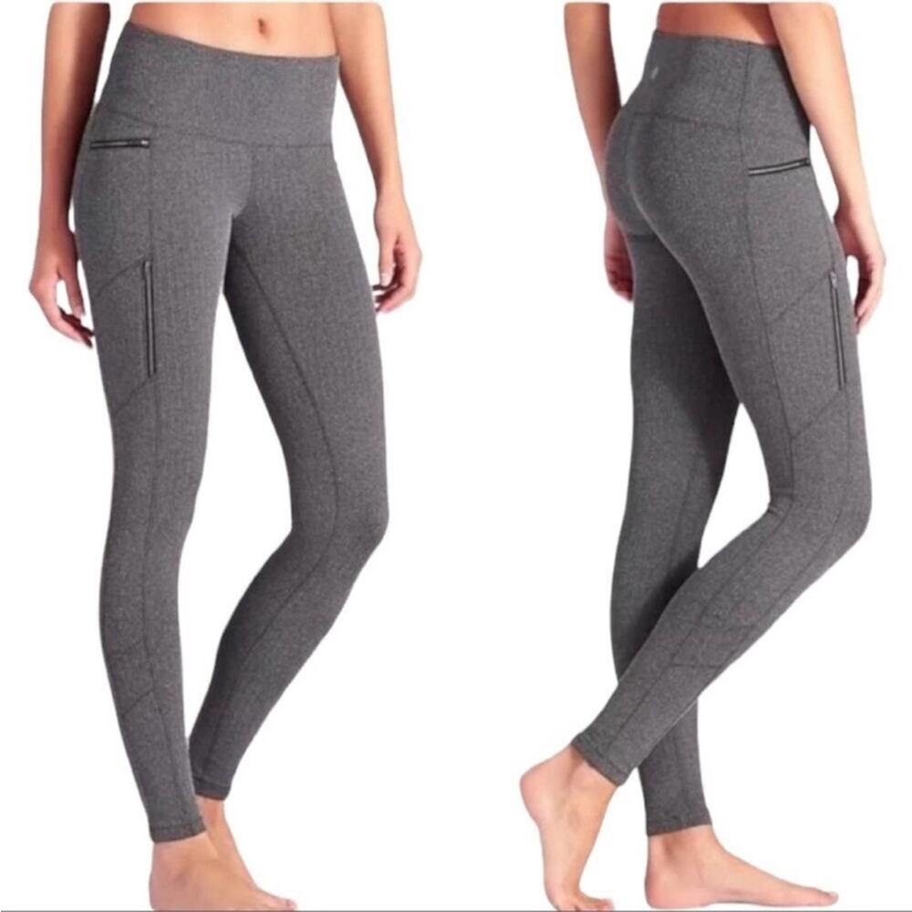 Athleta Gray Herringbone Sly Drifter Zippered Leggings XS EUC